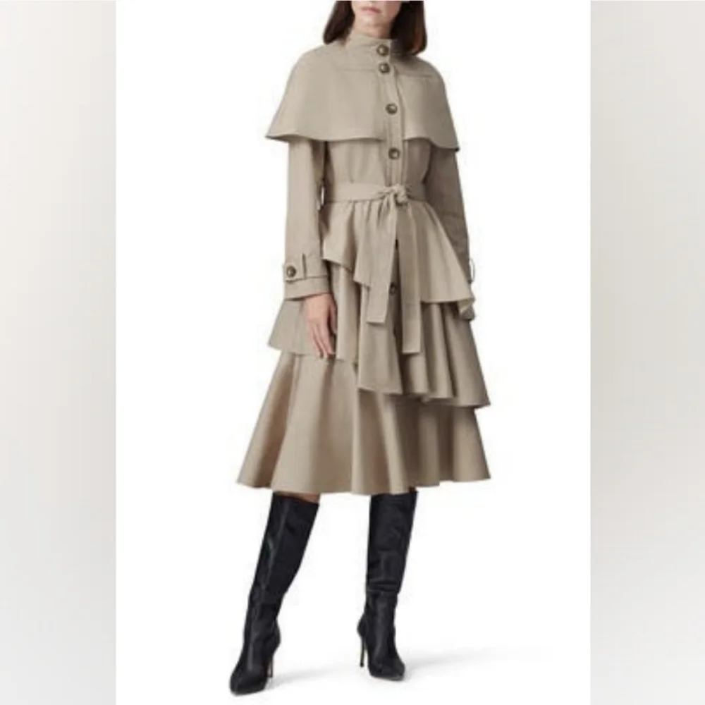 Osman Tiered Ruffle Trench Coat XS - Picture 4 of 15